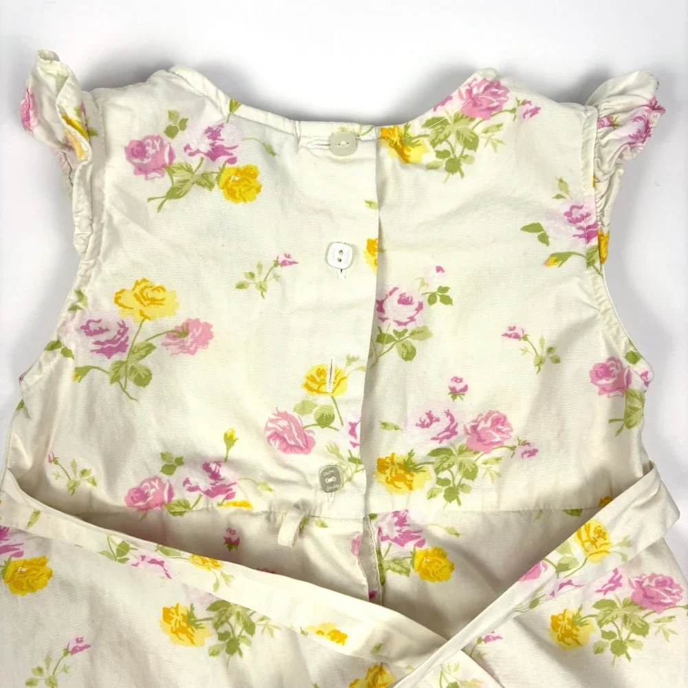VTG Laura Ashley Floral Tie Back Dress Girls Sz 3T White Pink Cottage‎ Garden
